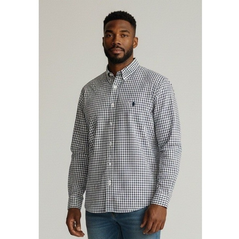Ralph Lauren Mens XXL Blue White Tattersall Check Button Down Shirt Long Sleeve